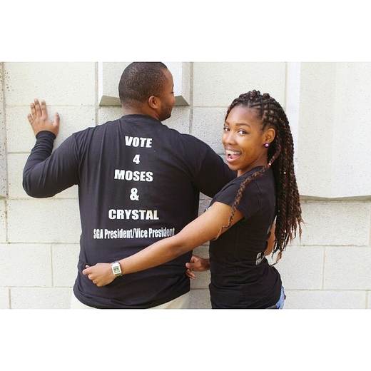 Moses and Crystal in their SGA campaign shirts at BCCC, 2015