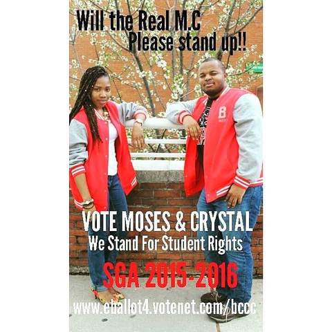 Vote Moses and Crystal SGA campaign flyer, BCCC 2015